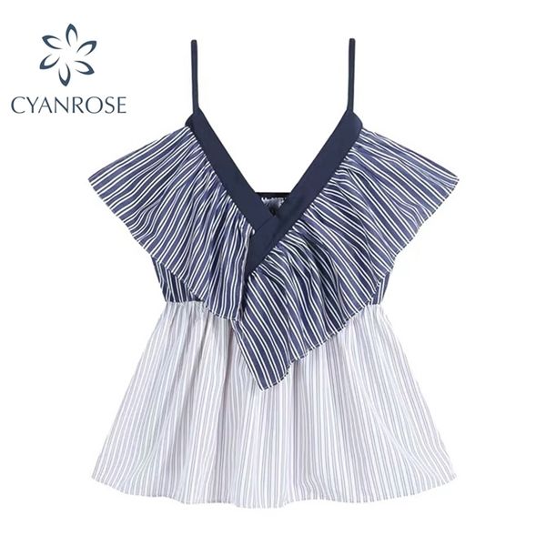 striped sleeveless blouses and shirts women summer v-neck ruffle spliced elegant beach korean stylish slim ins blusas 210515, White
striped sleeveless blouses and shirts women summer v-neck ruffle spliced elegant beach korean stylish slim ins blusas 210515, White