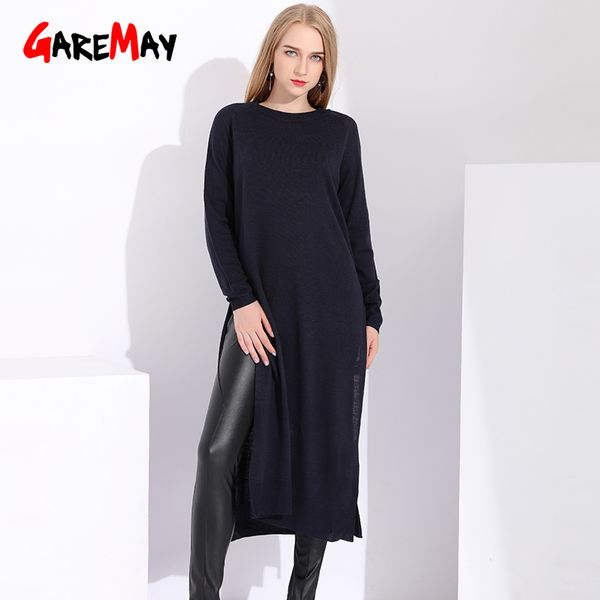 long knitted sweater women fashion autumn outwear s for ladies pullovers thin side slit dress 's 210428, White;black
long knitted sweater women fashion autumn outwear s for ladies pullovers thin side slit dress 's 210428, White;black