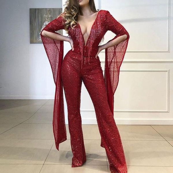 women's jumpsuits & rompers sequined fringed jumpsuit for women deep v-neck long sleeve female wine red 2021 spring summer party lady, Black;white
women's jumpsuits & rompers sequined fringed jumpsuit for women deep v-neck long sleeve female wine red 2021 spring summer party lady, Black;white