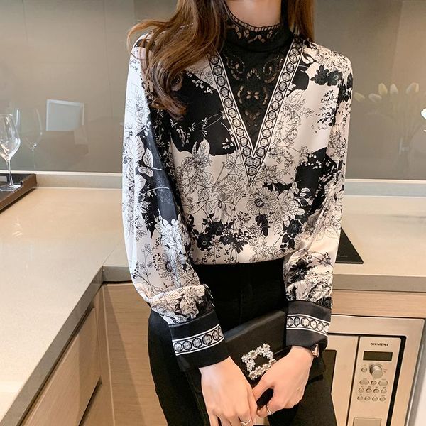 women's blouses & shirts fashion print shirt 2021 spring hollow out embroidery stand collar long sleeve elegant casual blouse, White
women's blouses & shirts fashion print shirt 2021 spring hollow out embroidery stand collar long sleeve elegant casual blouse, White