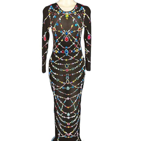 shining multi-color diamonds long sleeve women dresses tight stretch mesh perspective evening prom costumes stage wear, Black;red
shining multi-color diamonds long sleeve women dresses tight stretch mesh perspective evening prom costumes stage wear, Black;red
