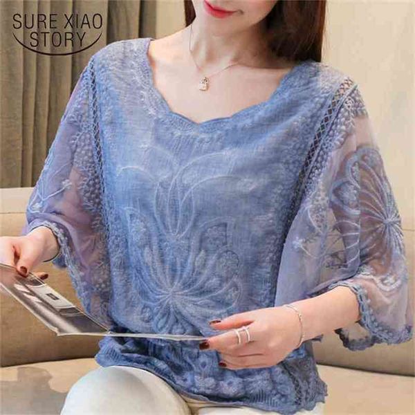 women's summer blouses blusas mujer de moda flare sleeve lace women blouse womens and camisas 4073 50 210506, White