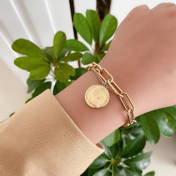 charm bracelets heartart punk gold double chain bracelet retro silver titanium steel human head coin pendant gift jewelry, Golden;silver
charm bracelets heartart punk gold double chain bracelet retro silver titanium steel human head coin pendant gift jewelry, Golden;silver