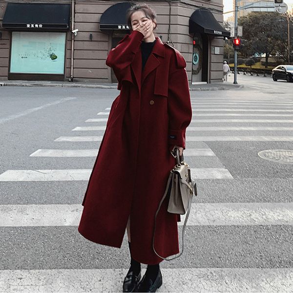 women's wool & blends winter jacket wine red long suit collar double-breasted korean loose belted woolen thick fashion coat j6 ofp, Black
women's wool & blends winter jacket wine red long suit collar double-breasted korean loose belted woolen thick fashion coat j6 ofp, Black