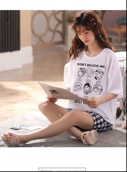 girls home wear clothes women sleepwear short sleeve summer checked pajamas sets plaid cotton lounge o neck indoor clothing, Black;red
girls home wear clothes women sleepwear short sleeve summer checked pajamas sets plaid cotton lounge o neck indoor clothing, Black;red
