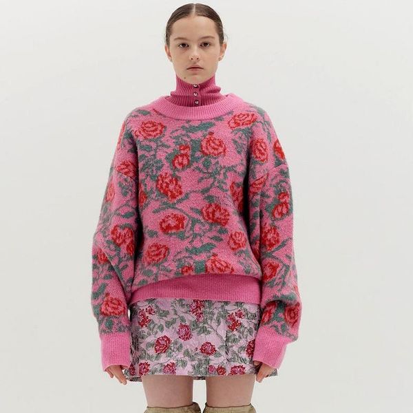 women's sweaters korean designer water-soluble jacquard retro rose wool loose sweater pullover knit womens fashion, White;black
women's sweaters korean designer water-soluble jacquard retro rose wool loose sweater pullover knit womens fashion, White;black