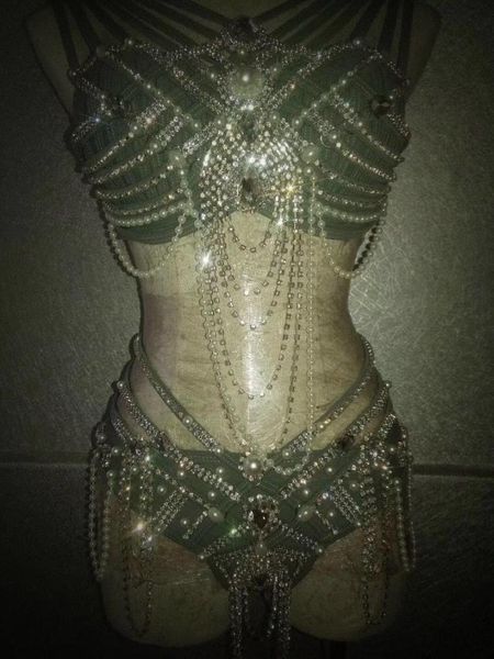 women bar nightclub costume gray bra shorts set sparkly rhinestones pearls bikini stage outfit party show dj dance outfits women's two, White
women bar nightclub costume gray bra shorts set sparkly rhinestones pearls bikini stage outfit party show dj dance outfits women's two, White