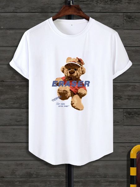 men bear and slogan graphic curved hem tee c1ef#, White;black
men bear and slogan graphic curved hem tee c1ef#, White;black