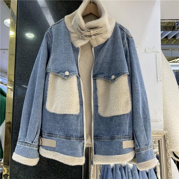 women's jackets winter women faux fur patchwork denim parkas gray beige apricot casual stand collar long sleeve female warm plush coa, Black;brown
women's jackets winter women faux fur patchwork denim parkas gray beige apricot casual stand collar long sleeve female warm plush coa, Black;brown
