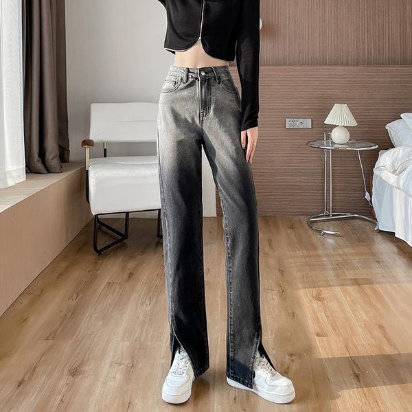 women's jeans black high waist straight slit gradient color loose wide leg mop pants full length fashion, Blue
women's jeans black high waist straight slit gradient color loose wide leg mop pants full length fashion, Blue