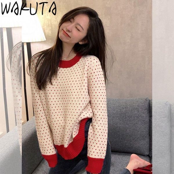 women's sweaters wakuta sweet fashion heart pattern basic sweater women loose kawaii print o-neck pullover long sleeve knitted for tee, White;black
women's sweaters wakuta sweet fashion heart pattern basic sweater women loose kawaii print o-neck pullover long sleeve knitted for tee, White;black