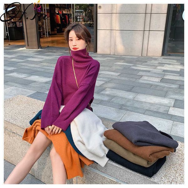 hsa autumn winter high neck sweater women's korean-style loose and lazy knitted women's warm slimming thick sweater 210716, White;black
hsa autumn winter high neck sweater women's korean-style loose and lazy knitted women's warm slimming thick sweater 210716, White;black