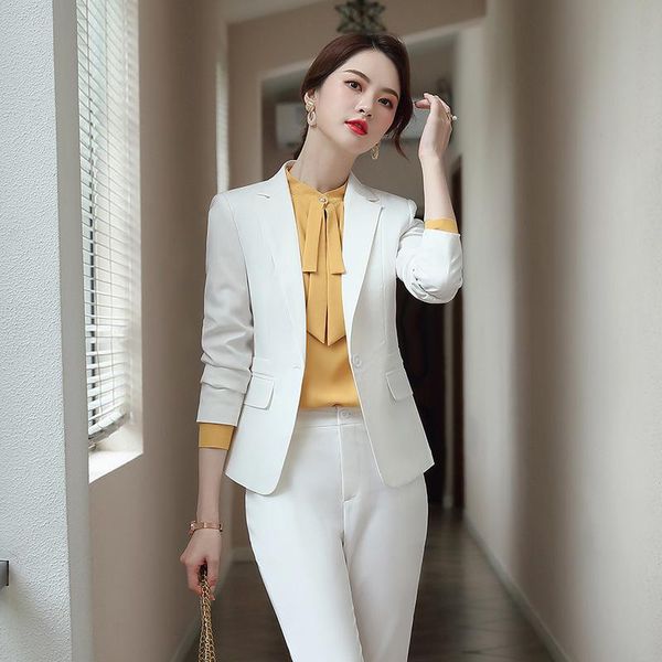 women's suits single buckle temperament professional western decoration trousers 2021 autumn wild two-piece two piece pants, White
women's suits single buckle temperament professional western decoration trousers 2021 autumn wild two-piece two piece pants, White