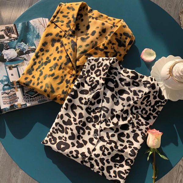 women's blouses & shirts women spring autumn vintage ink painting yellow leopard print silk shirt blouse, White
women's blouses & shirts women spring autumn vintage ink painting yellow leopard print silk shirt blouse, White