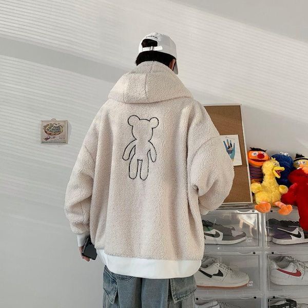 men's down & parkas granular fleece composite hooded jacket warm solid plus velvet embroidery bear kangaroo pocket loose coat panda pen, Black
men's down & parkas granular fleece composite hooded jacket warm solid plus velvet embroidery bear kangaroo pocket loose coat panda pen, Black