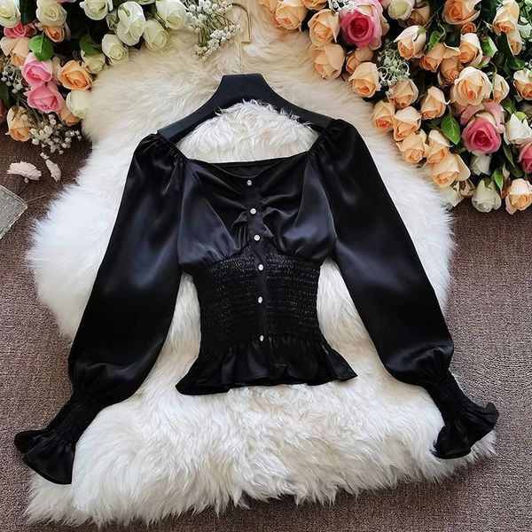 women's blouses & shirts autumn women crop short blouse korea style ladies slim elastic slash neck buttons tunic waist feminine pullove, White
women's blouses & shirts autumn women crop short blouse korea style ladies slim elastic slash neck buttons tunic waist feminine pullove, White