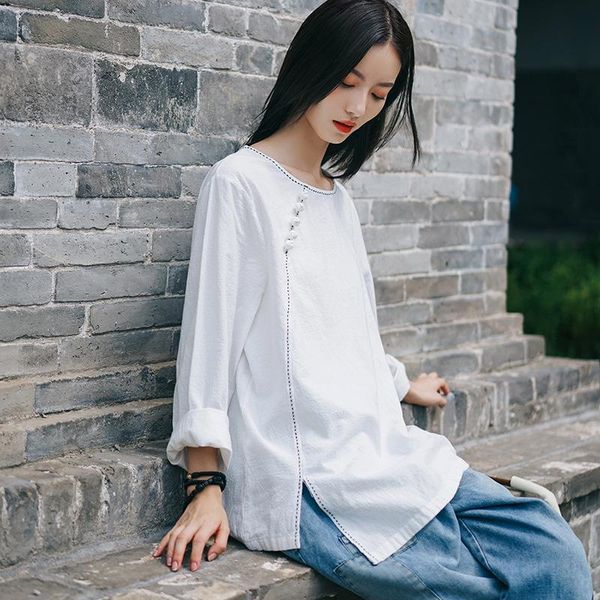 women's t-shirt 2021 spring cotton literature and art manual coil button sewing long sleeved bottomed, White
women's t-shirt 2021 spring cotton literature and art manual coil button sewing long sleeved bottomed, White