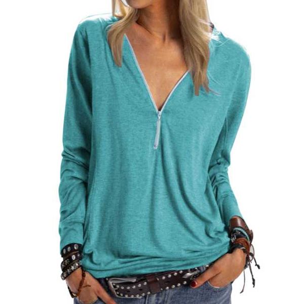 spring and autumn summer plus size women's loose thin v-neck zipper female solid color t-shirt women, White
spring and autumn summer plus size women's loose thin v-neck zipper female solid color t-shirt women, White