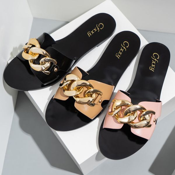 women bt-selling slippers 2021 trend personality chain decoration upper open toe flat sandals street punk sho, Black
women bt-selling slippers 2021 trend personality chain decoration upper open toe flat sandals street punk sho, Black