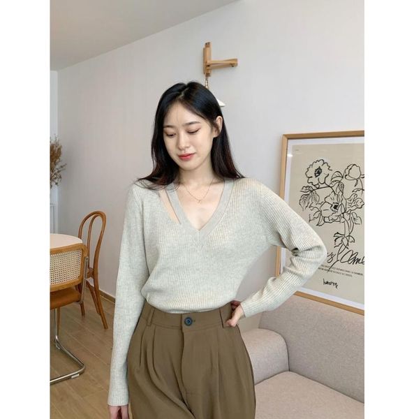 women's hoodies & sweatshirts design sense hollowed out v-neck casual thin versatile wool blended long sleeve bottomed sweater women, Black
women's hoodies & sweatshirts design sense hollowed out v-neck casual thin versatile wool blended long sleeve bottomed sweater women, Black