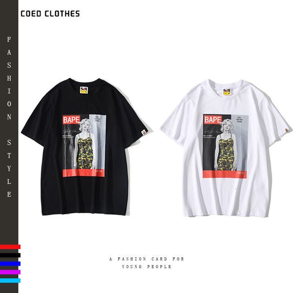 t shirt brand shark monroe co branded ape man monkey head cotton classic men's and women's versatile round neck couple's wear, White
t shirt brand shark monroe co branded ape man monkey head cotton classic men's and women's versatile round neck couple's wear, White