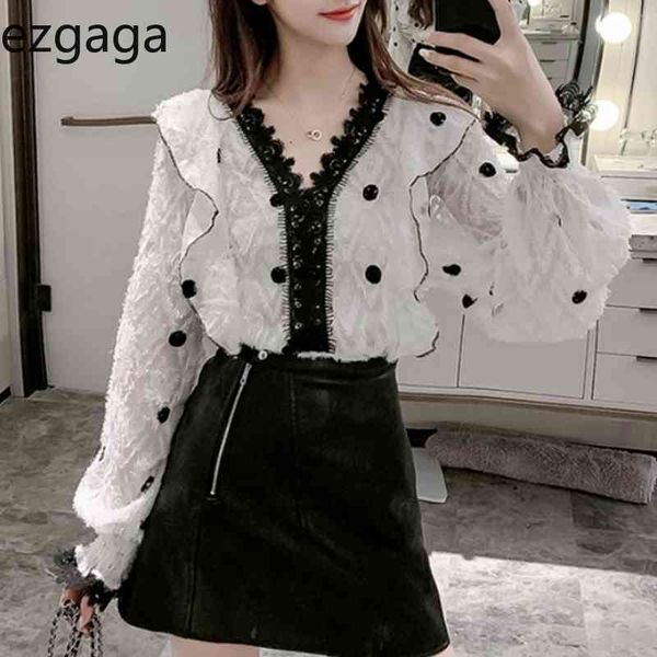 ezgaga lace patchwork blouse women sweet ruffles dot v-neck korean fashion long sleeve loose elegant shirts casual blusas 210430, White
ezgaga lace patchwork blouse women sweet ruffles dot v-neck korean fashion long sleeve loose elegant shirts casual blusas 210430, White