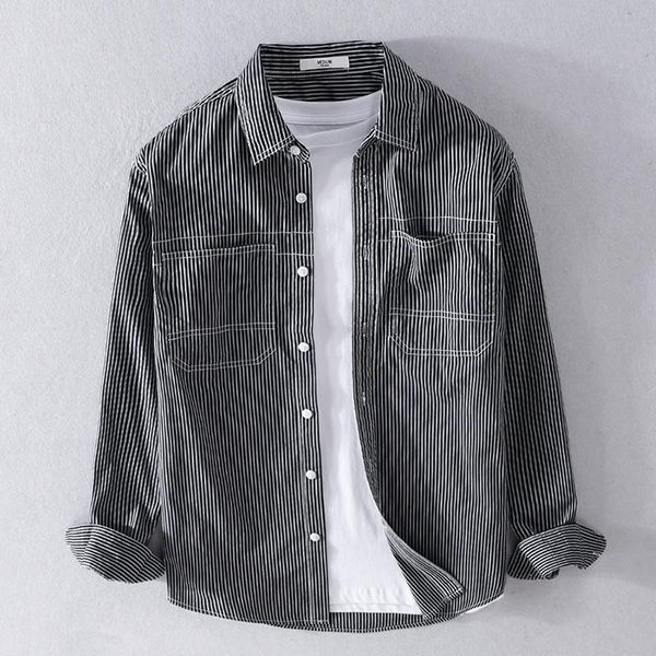 men's casual shirts design long sleeve comfortable stripe black men trendy spring and autumn shirt for chemise camisa, White;black
men's casual shirts design long sleeve comfortable stripe black men trendy spring and autumn shirt for chemise camisa, White;black