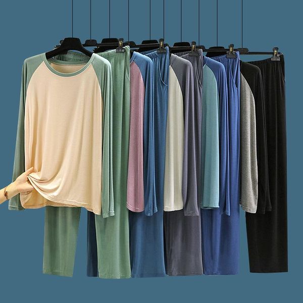 men's sleepwear autumn pajamas sets home clothes two-piece suit sleep wear casual loose plus size with wide leg pants suits, Black;brown
men's sleepwear autumn pajamas sets home clothes two-piece suit sleep wear casual loose plus size with wide leg pants suits, Black;brown