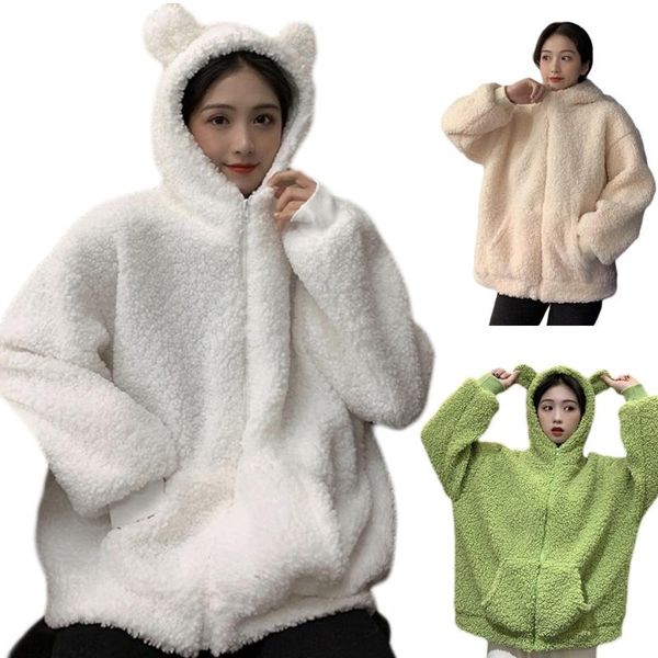 women's hoodies & sweatshirts women winter long sleeve faux fur jacket kawaii bear ears zip up sweatshirt cardigan coat oversized loose, Black
women's hoodies & sweatshirts women winter long sleeve faux fur jacket kawaii bear ears zip up sweatshirt cardigan coat oversized loose, Black