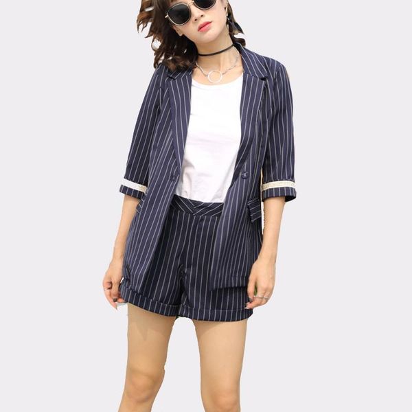 women's suits & blazers 2021 women office lady blue striped short pant 2 two piece sets fashion notched jacket blazer + high waist shor, White;black
women's suits & blazers 2021 women office lady blue striped short pant 2 two piece sets fashion notched jacket blazer + high waist shor, White;black