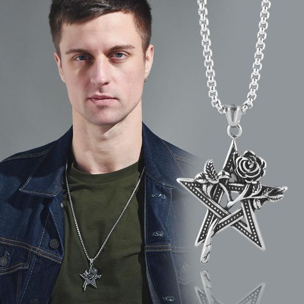 pendant necklaces retro personality rose five-pointed star titanium steel necklace men and women fashion hip hop stainless jewelry gift, Silver
pendant necklaces retro personality rose five-pointed star titanium steel necklace men and women fashion hip hop stainless jewelry gift, Silver