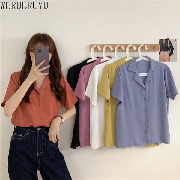 werueruyu women summer solid color shirt retro short sleeve suit collar small lapel shirt loose casual blouse 210608, White
werueruyu women summer solid color shirt retro short sleeve suit collar small lapel shirt loose casual blouse 210608, White