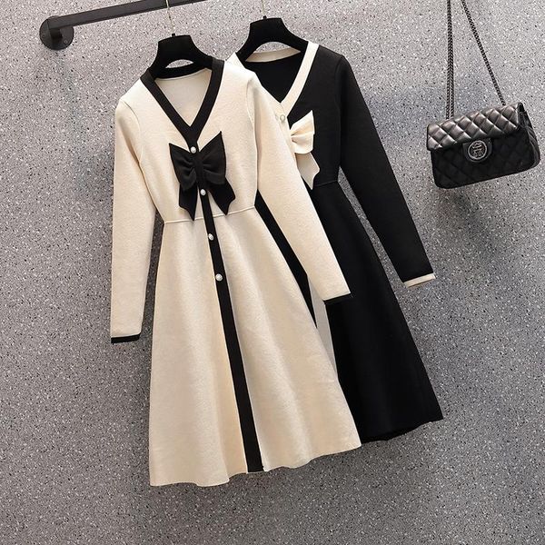 casual dresses 4xl plus size women elegant office autumn sweater dress winter 2021 long sleeve bow button v neck kintting thick, Black;gray
casual dresses 4xl plus size women elegant office autumn sweater dress winter 2021 long sleeve bow button v neck kintting thick, Black;gray