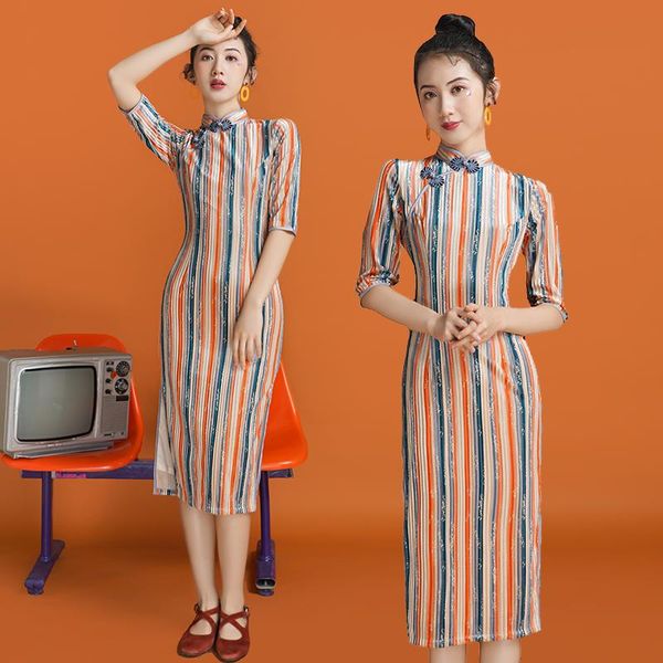 ethnic clothing improved cheongsam 2021 chic retro national style velvet young girl medium length dress, Red
ethnic clothing improved cheongsam 2021 chic retro national style velvet young girl medium length dress, Red