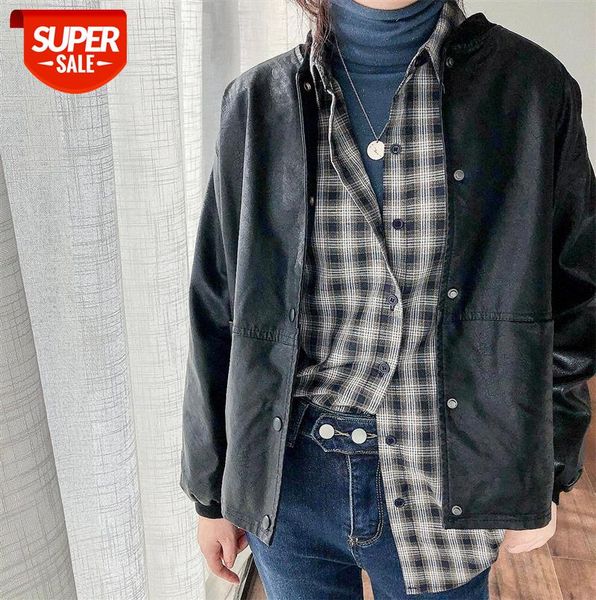 baseball collar pu leather jacket ladies literary retro loose solid color cotton short coat #m40d, Black
baseball collar pu leather jacket ladies literary retro loose solid color cotton short coat #m40d, Black
