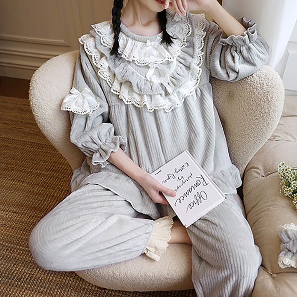 autumn winter women warm striped flannel pajama sets.vintage lady ruffle pyjamas suit.cute princess nightcloths home loungewear, Black;red
autumn winter women warm striped flannel pajama sets.vintage lady ruffle pyjamas suit.cute princess nightcloths home loungewear, Black;red