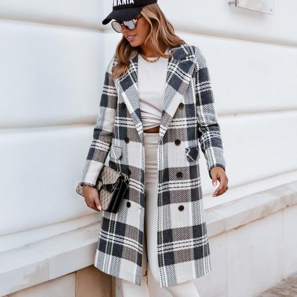 women's wool & blends autumn/winter 2021style simple plaid suit collar long-sleeved coat double-breasted straight long casual woolen wo, Black
women's wool & blends autumn/winter 2021style simple plaid suit collar long-sleeved coat double-breasted straight long casual woolen wo, Black