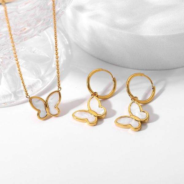 hoop & huggie 18k gold plated stainless steel natural white shell butterfly earrings for women elegant choker necklace, Golden;silver
hoop & huggie 18k gold plated stainless steel natural white shell butterfly earrings for women elegant choker necklace, Golden;silver