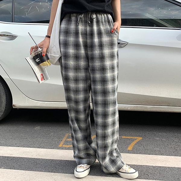 women's pants & capris vintage high waist black plaid wide leg women 2021 casual female pocket streetpants cotton loose straight trouse, Black;white
women's pants & capris vintage high waist black plaid wide leg women 2021 casual female pocket streetpants cotton loose straight trouse, Black;white