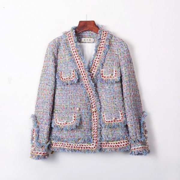 women's wool & blends blue gold thread plaid twill tweed vintage lattice jacket suit women ladies asymmetrical double breasted slim coa, Black
women's wool & blends blue gold thread plaid twill tweed vintage lattice jacket suit women ladies asymmetrical double breasted slim coa, Black
