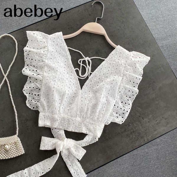 design hollow backless blouse women korean v neck sleeveless lace up white summer fashion streetwear short blouse 210715
design hollow backless blouse women korean v neck sleeveless lace up white summer fashion streetwear short blouse 210715