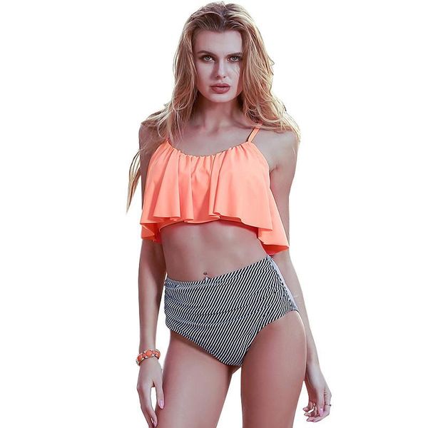 women's swimwear high waist swimsuit bikinis push up women ruffle vintage bandeau striped bottom bikini set bathing suits beachwear, White;black
women's swimwear high waist swimsuit bikinis push up women ruffle vintage bandeau striped bottom bikini set bathing suits beachwear, White;black