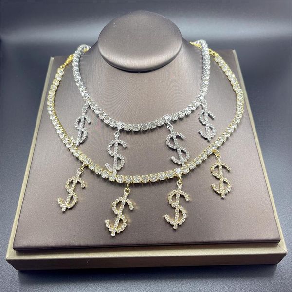 pendant necklaces fashion zircon dollar sign tennis chain necklace carnival party women's sparkling crystal accessories jewelry, Silver
pendant necklaces fashion zircon dollar sign tennis chain necklace carnival party women's sparkling crystal accessories jewelry, Silver