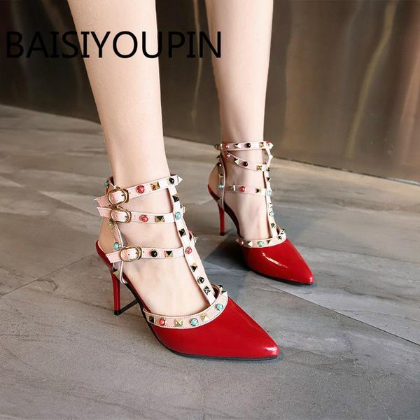 dress shoes 2021 women colorful rivet double buckle for woman high heels sandals pointed patent leather red bottom lady wedding, Black
dress shoes 2021 women colorful rivet double buckle for woman high heels sandals pointed patent leather red bottom lady wedding, Black