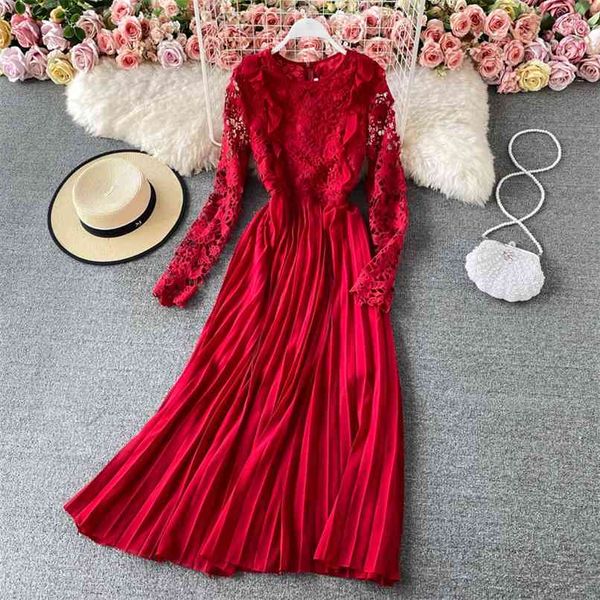 spring temperament chiffon lace stitching dress vestidos women's hook flower hollow ruffles o-neck pleated midi 210602, Black;gray
spring temperament chiffon lace stitching dress vestidos women's hook flower hollow ruffles o-neck pleated midi 210602, Black;gray