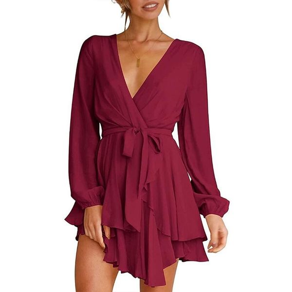 new women's high waist v-neck cross bandage long sleeve dress solid color slim casual a-line skirt, Black;red
new women's high waist v-neck cross bandage long sleeve dress solid color slim casual a-line skirt, Black;red