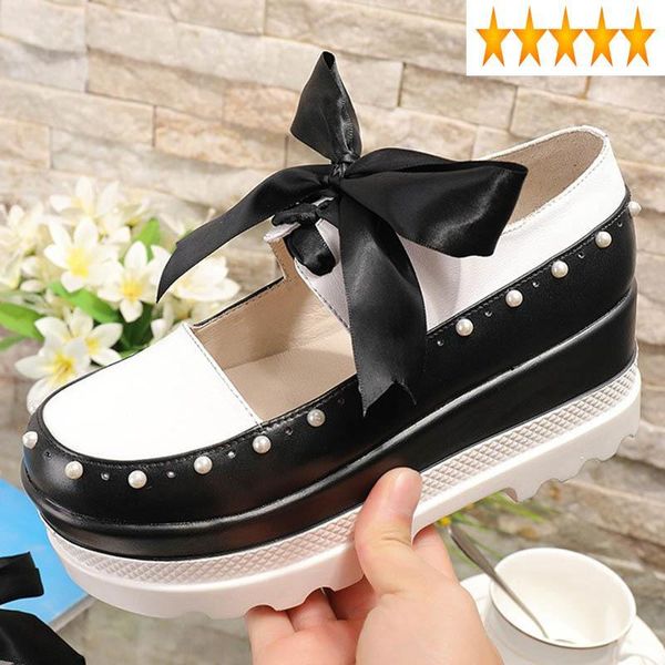 dress shoes women bowknot lace up autumn wedges hollow out genuine leather platform color mixed pearls bead sweet ladies pumps, Black
dress shoes women bowknot lace up autumn wedges hollow out genuine leather platform color mixed pearls bead sweet ladies pumps, Black