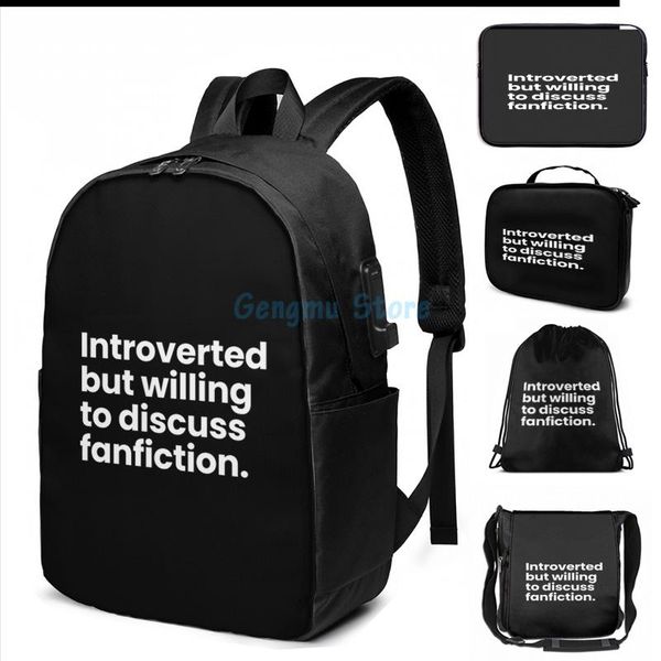 graphic print introverted but willing to discuss fanfiction usb charge backpack men school bags women bag travel laptop
graphic print introverted but willing to discuss fanfiction usb charge backpack men school bags women bag travel laptop