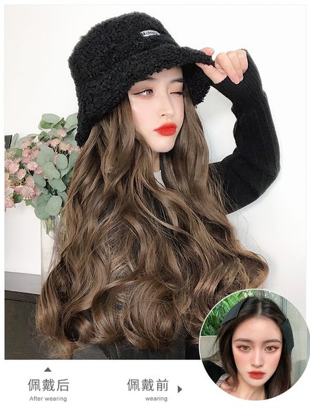 wig fashion women's net red lamb hat long curly hair big wave natural full head cover, Black
wig fashion women's net red lamb hat long curly hair big wave natural full head cover, Black