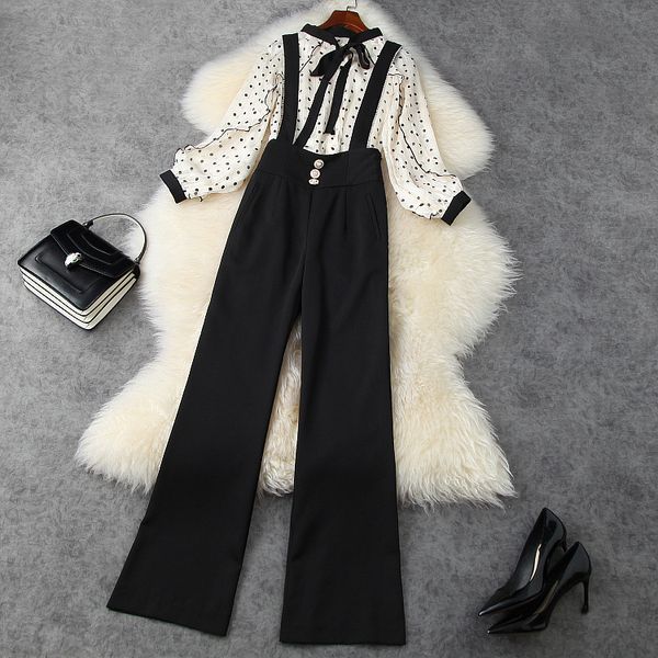 dress european and american women's clothing 2021 style for spring print polka dot shirt long sleeves pants beaded straps suits fhss, White 
dress european and american women's clothing 2021 style for spring print polka dot shirt long sleeves pants beaded straps suits fhss, White